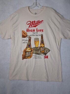 NEW Miller High Life T-shirt Men's XL Print Ad Style Champaign Of Bottled Beer